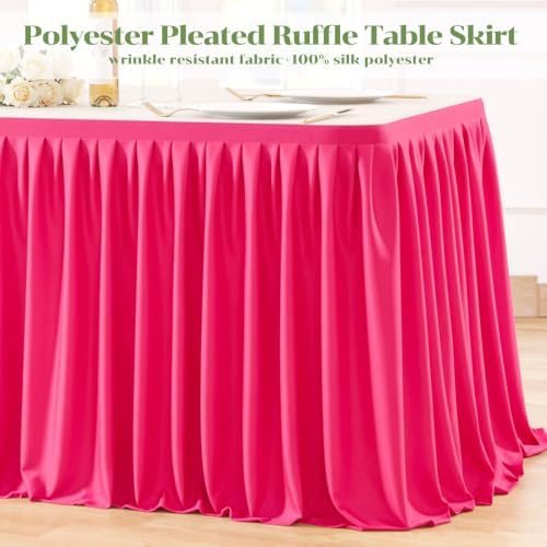 Partisky Hot Pink Polyester Table Skirt for Rectangle Tables 17ft, Wrinkle Resistant Pleated Ruffle Table Cloth for Wedding Baby Shower - Image 5