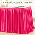 Partisky Hot Pink Polyester Table Skirt for Rectangle Tables 14ft, Wrinkle Resistant Pleated Ruffle Table Cloth for Wedding Baby Shower - Image 4