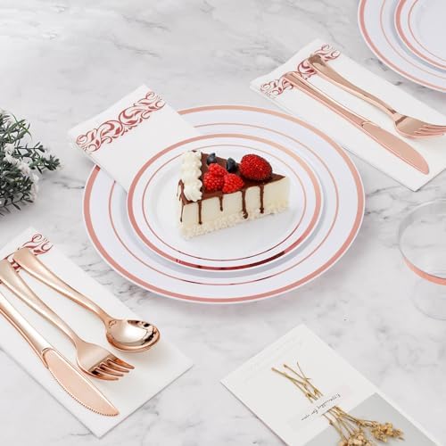 BESTVIP 700 PCS Rose Gold Disposable Plastic Dinnerware Set for 100 Guests - Image 6