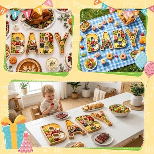4PCS Baby Charcuterie Board Letters-(with 14 Balloons) Fillable Letter Food Serving Tray for Party Desserts Container Fruit Platter,Reusable for Baby Shower Gender Reveal Birthday Party Décor - Image 6
