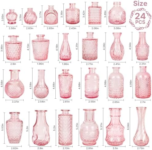 Clear Pink Glass Bud Vase Set of 24 Pcs,Small Bud Vases in Bulk,Glass Crystal Flower Vases Table Centerpieces for Party Event Wedding Decor Baby Shower Decorations (Pink, 24 Pcs) - Image 4