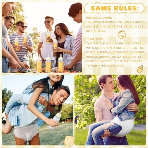 8 Sets Bottle Chug Baby Shower Games Juegos Para Plastic Baby Bottles Bibs Disposable Diapers Gender Reveal Games Baby Changing Diaper Race Game Decoration (Beige) - Image 6