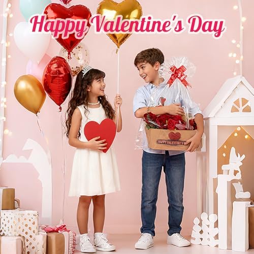 Kolldenn 24 Set Valentine's Day Empty Gift Basket to Fill Kraft Red Heart Bouquet Box with Handles Pull Bows Cellophane Bags and Card for Valentine Party Favor Supplies, 9.8 x 6.5 Inch - Image 5