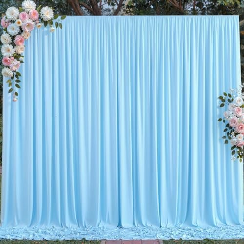 10 ft x 8 ft Wrinkle Free Baby Blue Backdrop Curtain for Parties, Polyester Light Blue Photo Backdrop Drapes for Birthday Wedding Party Baby Shower Photography - Image 4