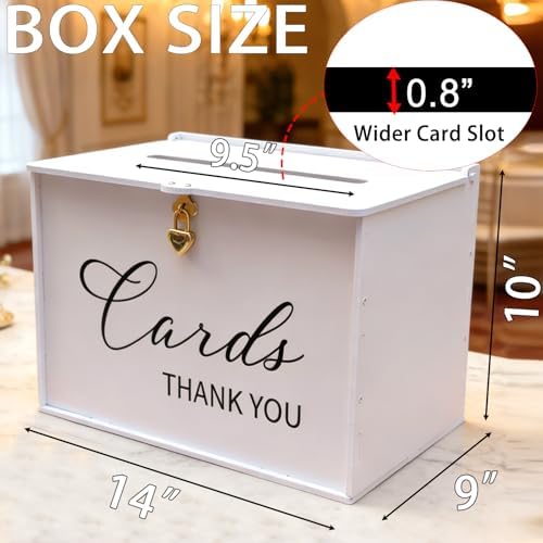 Extra Large Card Box with Lock & Slot, Elegant White Wedding Card for Reception Money Gift Envelope Cards, Spacious Gift Cards Holder Box for Party Graduation Baby Bridal Shower Table Decor - Image 2