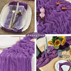 Purple 12 Pcs Cheesecloth Table Runner 10FT Runner for Tables Gauze Fabric 35 x 120 Inches Long Boho Table Runner Decoration Rustic Sheer Runner for Wedding Birthday Baby Shower Party (Purple) - Image 6