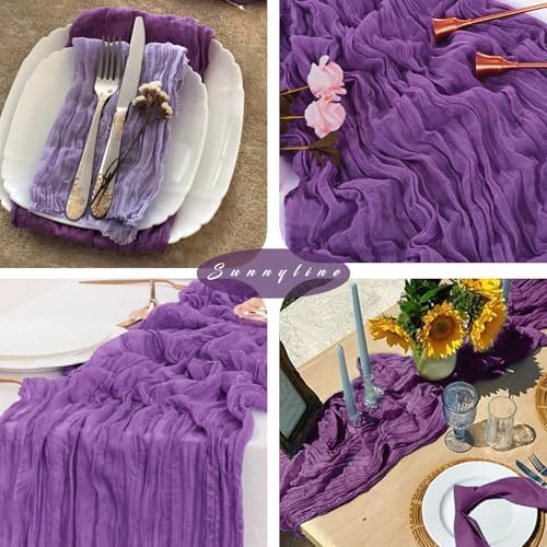 Purple 12 Pcs Cheesecloth Table Runner 10FT Runner for Tables Gauze Fabric 35 x 120 Inches Long Boho Table Runner Decoration Rustic Sheer Runner for Wedding Birthday Baby Shower Party (Purple) - Image 6