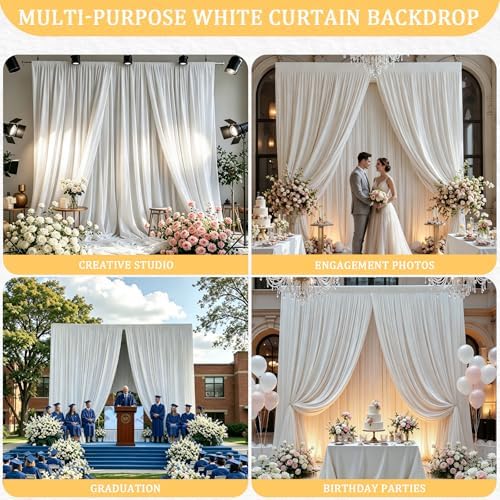 Gallety White Backdrop Curtain for Wedding, Polyester Photography Backdrops Curtains - 20FT x 10FT Fabric Backdrop with Rod Pockets for Celebration,Birthday, Home Parites,Graduation Decorations - Image 3
