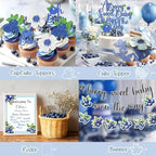 Party Inspo Blueberry Baby Shower Decorations – 126 PCs Fruit Themed Blue Berry Party Supplies with A Berry Sweet Baby Is on the Way Backdrop, Balloon Garland, Cake Topper, Sash, Badges - Image 5