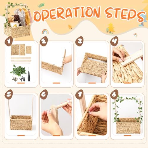 Juexica Baby Shower Crate Closet Wicker Baby Welcome Box Woven Crate Baby Gift Basket with Handle and Garland Welcome Baby Gifts for Boys Girls Newborn Gift Storage - Image 4