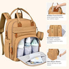 BabbleRoo Diaper Bag Backpack - Baby Essentials Travel Tote - Multi function Water Resistant Diaper Bag, Travel Essentials Baby Bag with Changing Pad, Stroller Straps & Pacifier Case - Unisex, Beige - Image 5