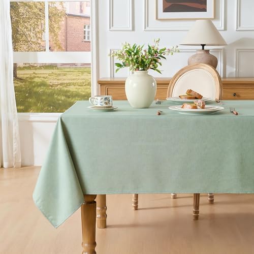 Sage Green Rectangle Tablecloth, 60 x 90 Inch Linen Textured Table Cover by Moinubone