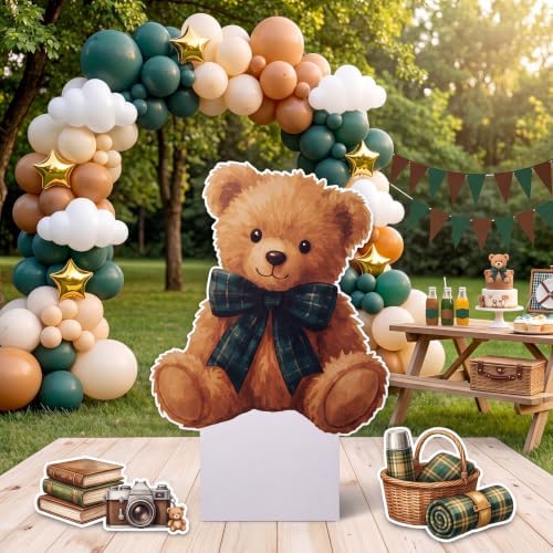 4ft Tartan Plaid Teddy Bear Cardboard Cutout Stand up Tartan Plaid Baby Shower Decorations Life Size Teddy Bear Photo Booth Prop Bears Backdrop Standee for Birthday Gender Reveal Nursery - Image 4