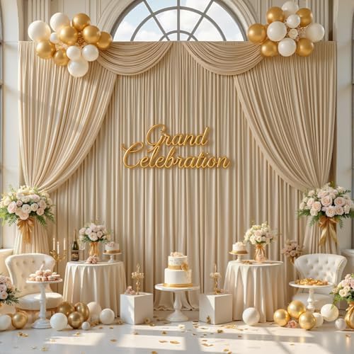 gogoparti 20x12ft Beige Backdrop Curtain for Wedding Parties, 4 Panels (5x12 ft Each) Wrinkle-Free Dackdrop Curtains, Silky Draping Fabric for Birthday Party, Baby Shower, Photo Background - Image 5