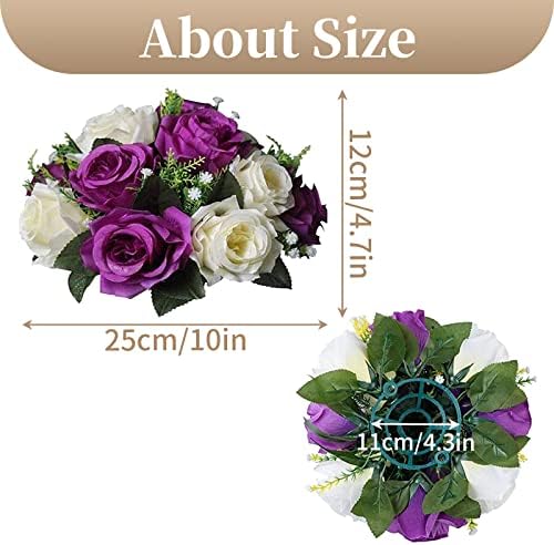 Sziqiqi Silk Rose Flower Balls for Table Centerpieces, Purple&White, 10Pcs - Image 4