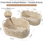 Set of 2 Scalloped Baskets, Small Wicker Baskets for Gifts, Beige - Image 4
