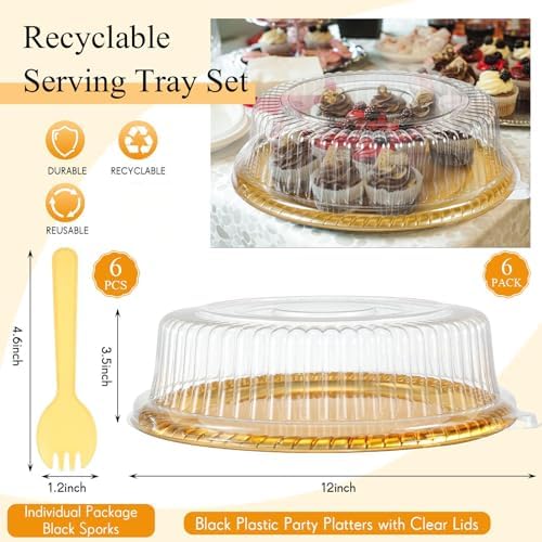 6 Pack Disposable Catering Trays with Lids for Party, 12 Inch, Gold, Yellow - Image 2