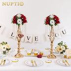 NUPTIO Artificial Flower Centrepieces for Tables - 6 Pcs Crimson & White Fake Flowers Roses Balls 9.5in Diameter - Silk Faux Rose Arrangement for Wedding Party Centerpiece Table Decorations - Image 3