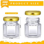 Nuogo 100 Pack 1.5oz Mini Hexagon Glass Jars Bulk Honey Jars, Gold - Image 2