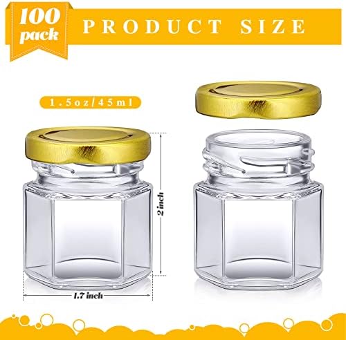 Nuogo 100 Pack 1.5oz Mini Hexagon Glass Jars Bulk Honey Jars, Gold - Image 2