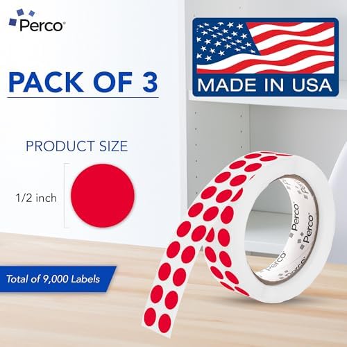 Perco Red Perforated Round Circle Dot Sticker 1/2-Inch Labels — 3 Rolls, 9,000 Stickers - Events, Sales for Alert Dots, Urgent Marking & Attention Labels, Strong Adhesive - Made in USA - Image 2
