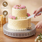 Wenqik Silver Metal Cake Stand 14 Inch with Cutting & Spatula - Image 4