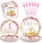 Grencian 96Pcs Princess 1st Birthday Party Decorations for Girls, Serves 24 by Grencian