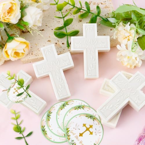 50Sets Baptism Party Favors for Guests Cross Scented Soap Gift Bulk with Thank You Tags and Organza Bags for Christening First Communion Baby Shower Gender Reveal Wedding Bridal Party Decoration - Image 4