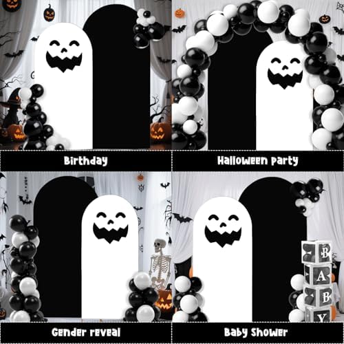 Halloween Ghost Arch Backdrop Covers Set of 2, Black White Boo Stretchy Arch Backdrop Stand Covers, Photography Background Arch Stand Covers for Baby Shower Birthday Wedding Party Decor - Image 5