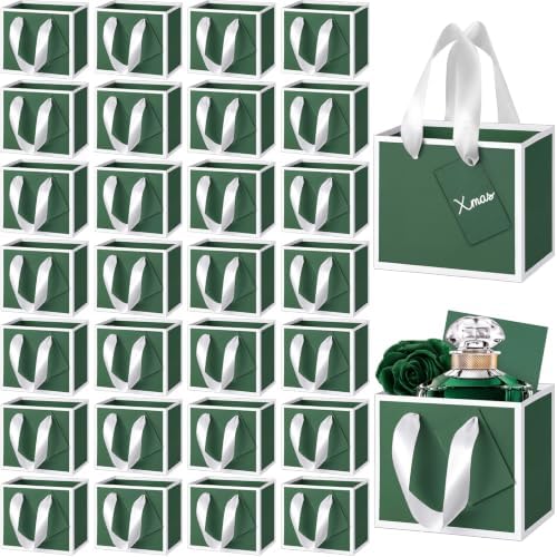 Yeaqee 50 Pcs Mini Metallic Paper Gift Bags with Handle, Green White by Yeaqee