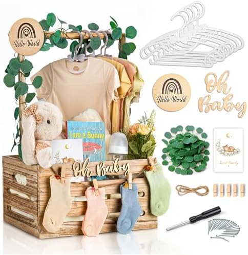 Giftacity Wooden Baby Shower Crate, Large Brown Personalized Gift Basket by %E2%80%8EGIFTACITY