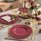 Liacere 150Pcs Burgundy Red Plastic Plates-Red Gold Disposable Plates-Red and Gold Rim Disposable Plastic Dinnerware 50Plates,25Pack Silverware and 25Cups for Wedding/Party/Halloween/Christmas - Image 6
