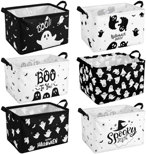 CHENGU 6 Pack Halloween Storage Basket Collapsible Halloween Ghost Bins by CHENGU