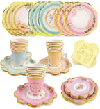 48 Set Vintage Floral Tea Cups ＆ Saucers Disposable Tea Party Supplies by Dwsiplytg