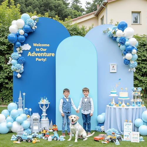 Set of 3 Arch Backdrop Covers(6ft, 5ft, 4ft) - Premium Stretchy Spandex Backdrop Arch Stand Cover for Baby Shower,Wedding,Party Decor Chiara Cover with Double-Sided Design(Blue) - Image 2