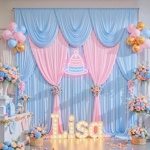 10x10ft Pink Blue Backdrop Curtain for Gender Reveal, Wrinkle Free Fabric Backdrop Curtain Baby Shower, Photo Backdrop Drapes for Boy or Girl Birthday Party Photo Shoot Back Drop - Image 3
