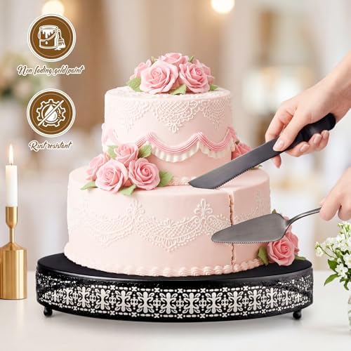 Wenqik Black Metal Cake Stand 20 Inch with Cutting & Spatula - Image 3