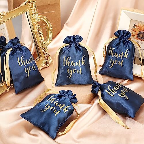 Roowest 4 x 6 Inch 100 Pcs Thank You Satin Gift Bags, Navy Blue - Image 4