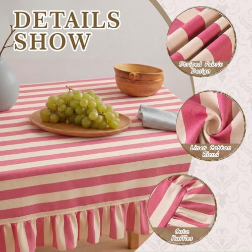 Tudomro Striped Tablecloth, Rectangle, Cedar Rose, Cream, 84'' X 60'' - Image 3