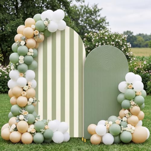Sage Green 2 Set Striped & Solid Ripple Arch Backdrop Cover by Unknown