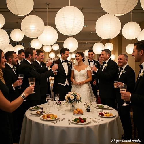 LIHAO 20PCS White Paper Lanterns with Lights, Round Hanging - Image 3