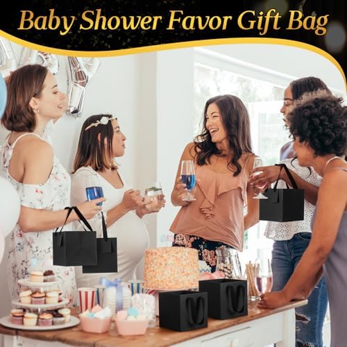 Windyun 100 Pcs Mini Paper Gift Bags with Handle 6 x 6 x 6'' Square Small Favor Bag with DIY Thank You Tag for Christmas Birthday Wedding Bridal Shower Bridesmaid Graduation Party (Black) - Image 6