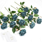 48 PCS Teal Roses Artificial Flowers, Silk - Image 4