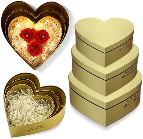 Glenmal 3 Pcs Heart Shaped Gift Boxes with Lids,Gold by Glenmal