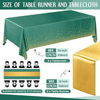 Tudomro 16 Pack Green and Gold Plastic Tablecloths Satin Runner Set - Image 2