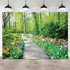 10x7ft Spring Backdrop Garden Colorful Flowers Photography Background Green Tree Forest Nature Scenery Bridal Shower Wedding Banner Decorations Kids Adults Birthday Portrait Photo Booth Prop by ASDCXZ