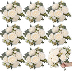 8 Bundles Artificial Peony Centerpiece Flowers,Milk White by Yuxung