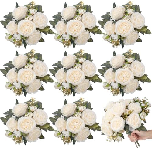 8 Bundles Artificial Peony Centerpiece Flowers,Milk White by Yuxung