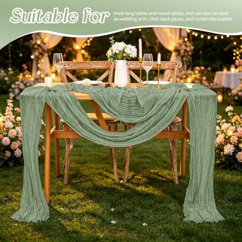 20 Pack Sage Green Table Runner 17 x 108inch Cheesecloth Table Runner Rustic Boho Gauze Sheer Fabric Cheese Cloth Table Runners for Wedding Party Bridal Baby Shower Birthday Spring Table Decor - Image 4