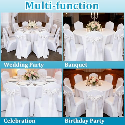 25 Pcs White Chair Sashes, Wedding Bow Decor 108in x 7in, Polyester Fabric Sash Ties for Banquet Seating, Folding Chairs, Reception Aisle, Party Decorations - Image 7